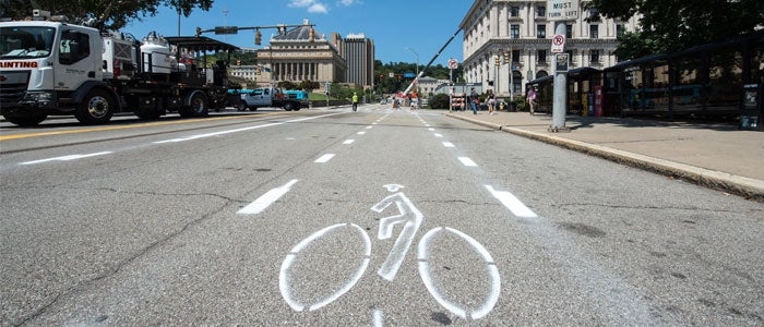 A bike lane on Bigelow Boulevard