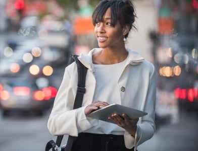 woman holding tablet 